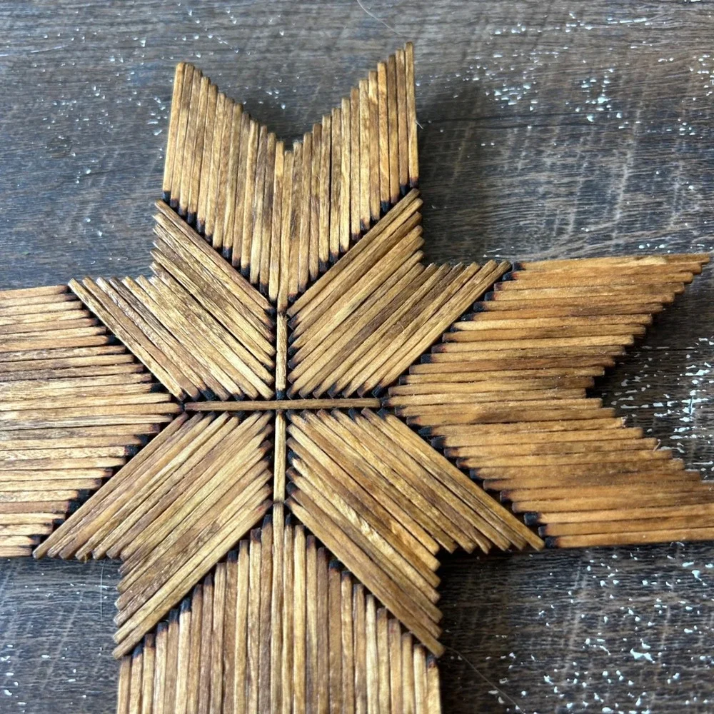 Matchstick Cross Folk Art Wood Wall Hanging 10.5 Inch